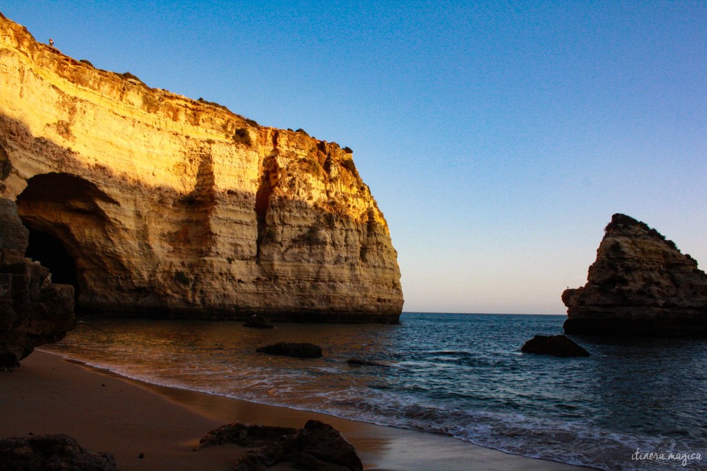 Caves in Algarve, at sunset.