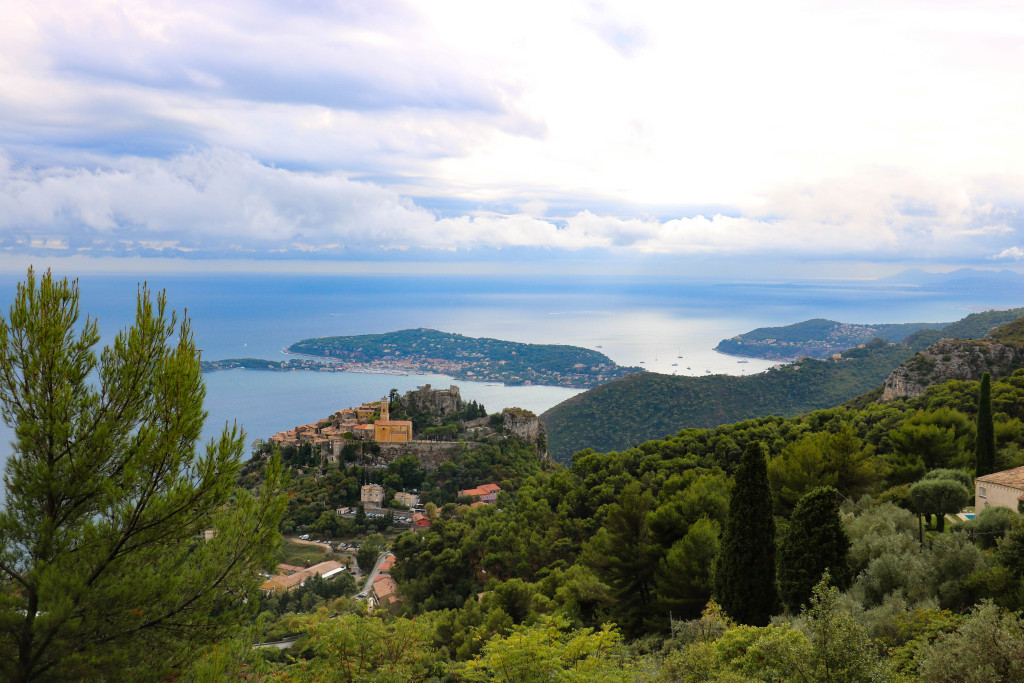 One of the splendid panoramas awaiting those who drive the Grande Corniche road. The village on the rocky promontory is Eze.