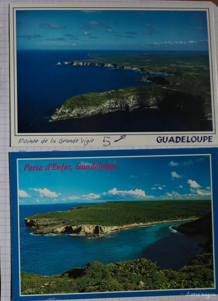 Cartes postales de la Pointe d'Enfer et de la Grande Vigie collées dans mon carnet d'enfant.