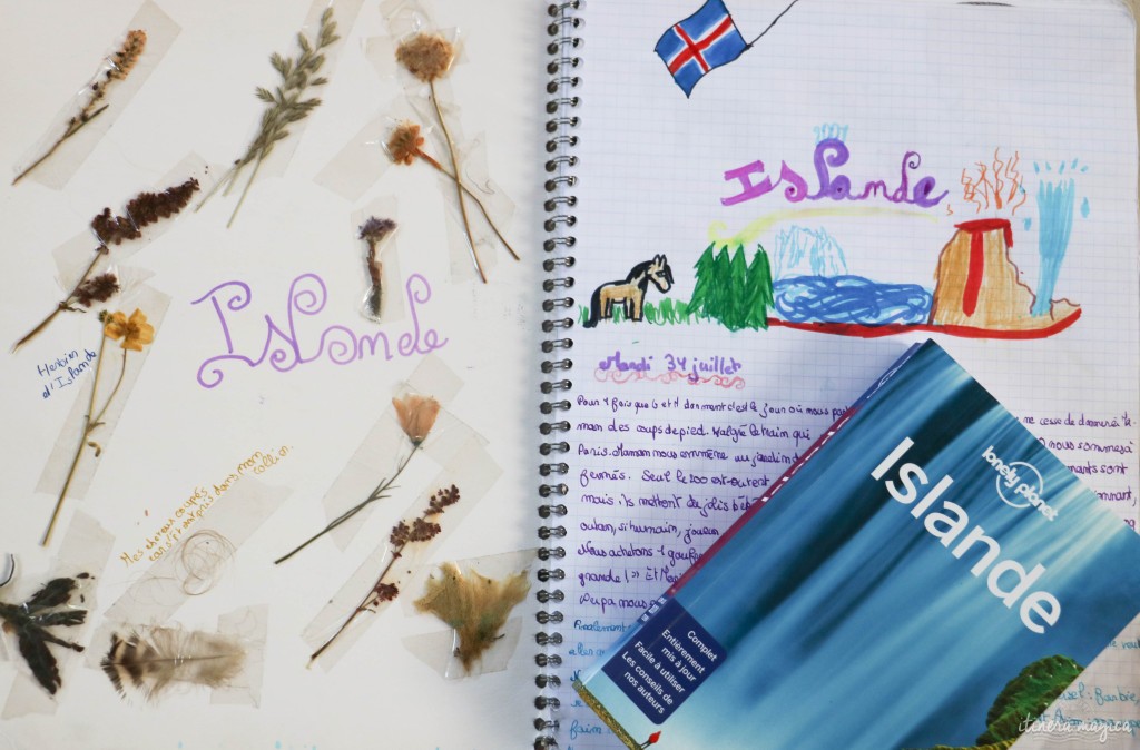 Début de mon carnet d'Islande, avec un herbier.