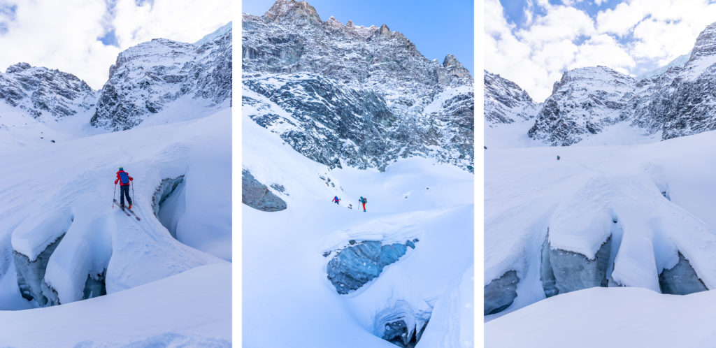 Ski de randonnée en Haute Maurienne Vanoise en hiver, au dessus de Bonneval sur Arc