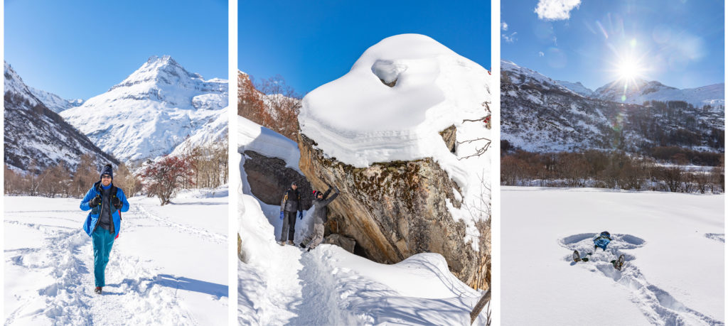 Randonnée vers le hameau de l'Ecot à Bonneval-sur-Arc en hiver