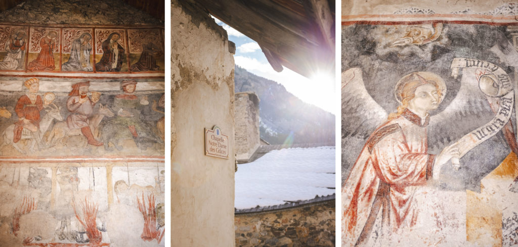 Vallée de la Clarée en hiver : les plus beaux villages. Eglises, fresques et cadrans solaires . Hameau de Plampinet