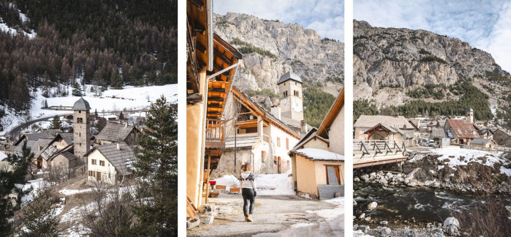 Vallée de la Clarée en hiver : les plus beaux villages. Eglises, fresques et cadrans solaires . Hameau de Plampinet