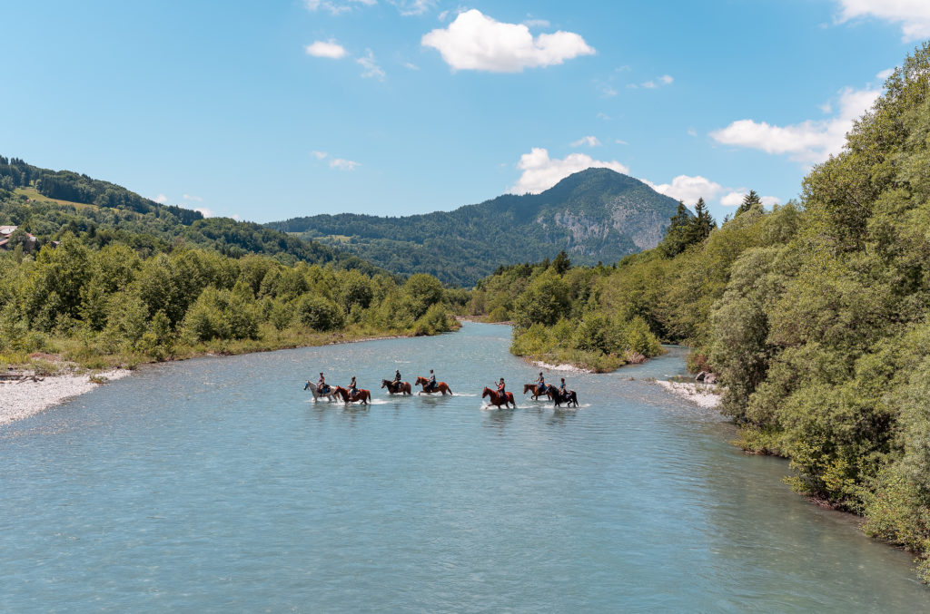 Randonnée équestre dans les montagnes du Giffre en Haute Savoie : jusqu'au cirque du Fer à Cheval à cheval. 